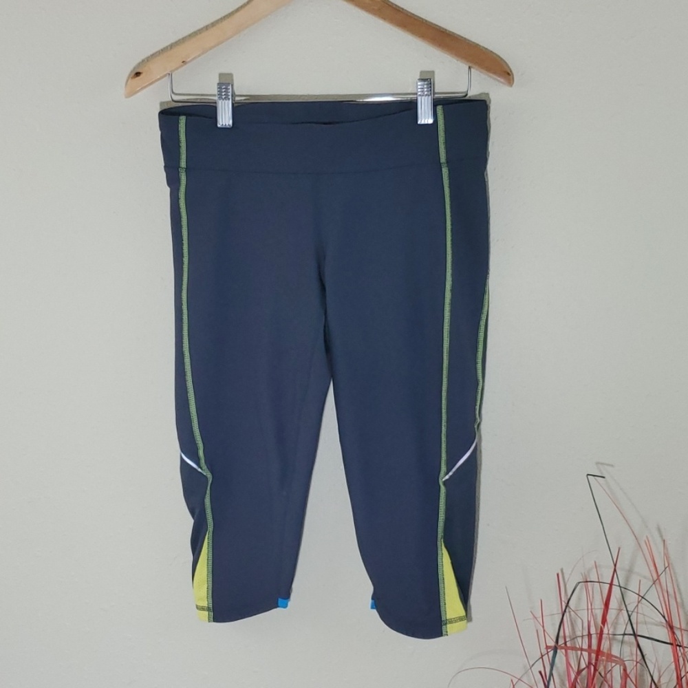 LUCY charcoal Gray & Neon Mesh Detail Cropped Legging Capri